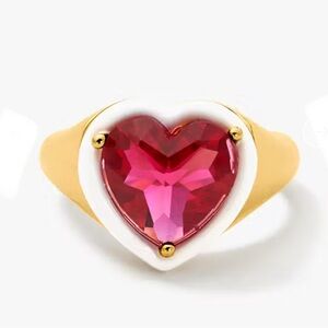 Kate Spade Sweetheart Signet Ring ~ Gold & Red Heart ~ Thick Cocktail Dome Band